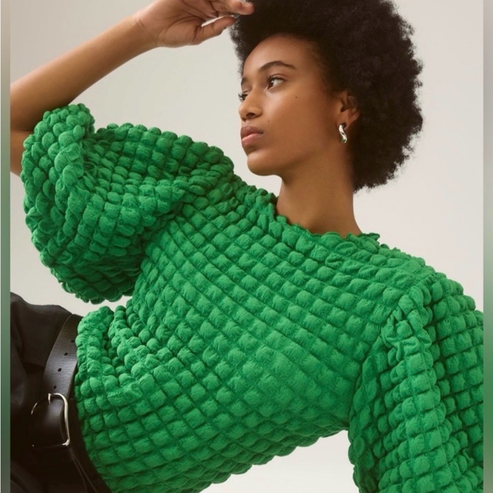 Emerald Puff Sleeve Women's Anthropologie Blouse